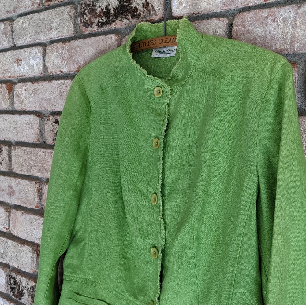 💚 Coldwater Creek 100% Linen Green Lightweight Jacket Large - Picture 3 of 11